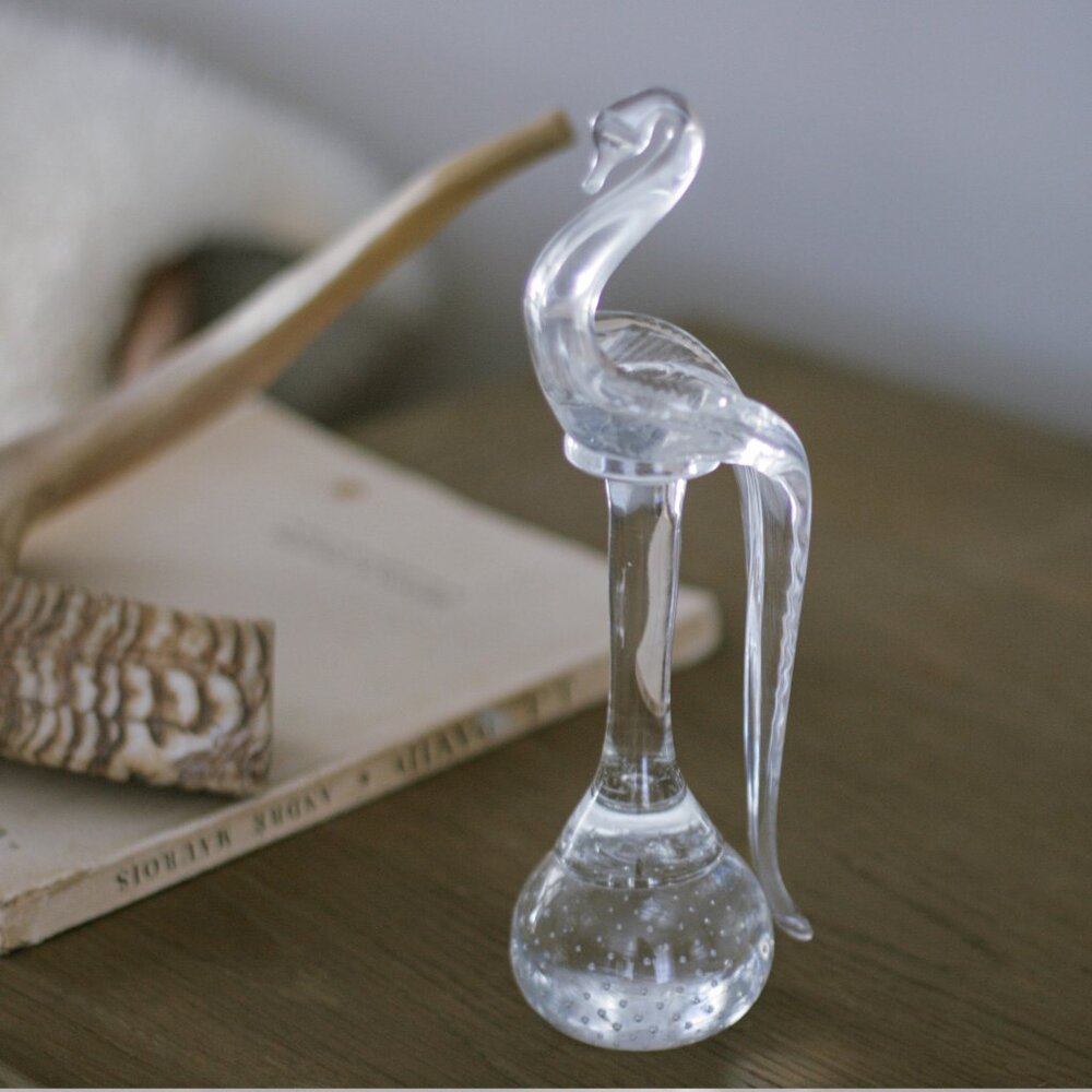 Vintage Clear Hand Blown Art Glass Bird Sculpture With Bullicante Bubbles
